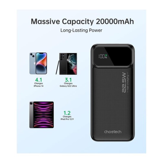 Φορτιστής Ανάγκης Choetech B729 DP22.5W 20000mAh με 2 Θύρες USB A & 1 Θύρα USB C Μαύρο Φορτιστής Ανάγκης Choetech B729 DP22.5W 20000mAh με 2 Θύρες USB A & 1 Θύρα USB C Μαύρο