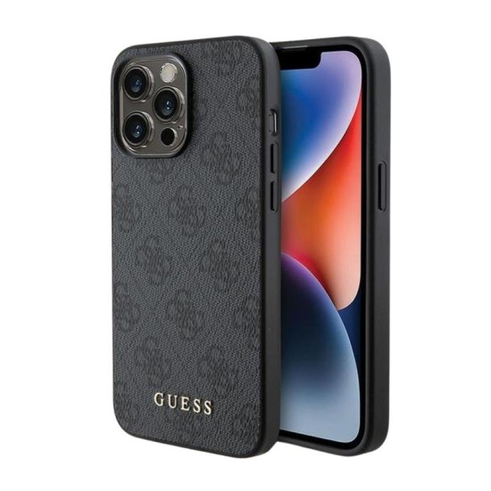 Θήκη PU Guess Apple iPhone 15 Pro Max Hardcase Metal Gold Logo 4G Γκρι Θήκη PU Guess Apple iPhone 15 Pro Max Hardcase Metal Gold Logo 4G Γκρι