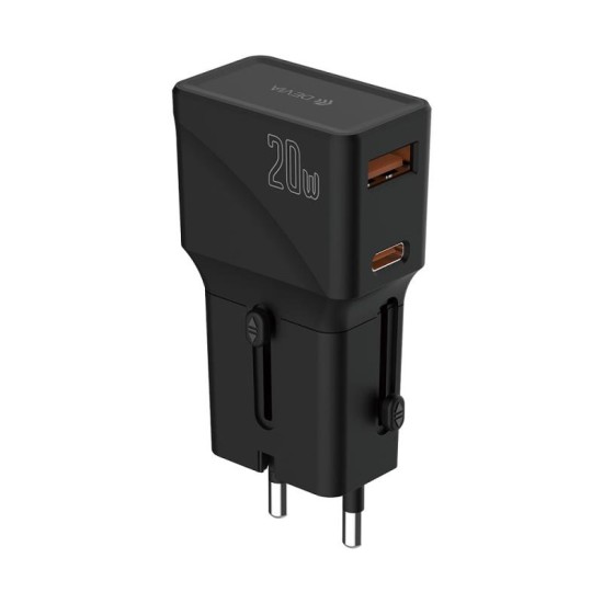 Διεθνής Φορτιστής Ταξιδίου - Αντάπτορας Multi Function Devia G520 Mini 3A 20W PD+QC με Διπλή Έξοδο USB A & USB C Μαύρο Διεθνής Φορτιστής Ταξιδίου - Αντάπτορας Multi Function Devia G520 Mini 3A 20W PD+QC με Διπλή Έξοδο USB A & USB C Μαύρο