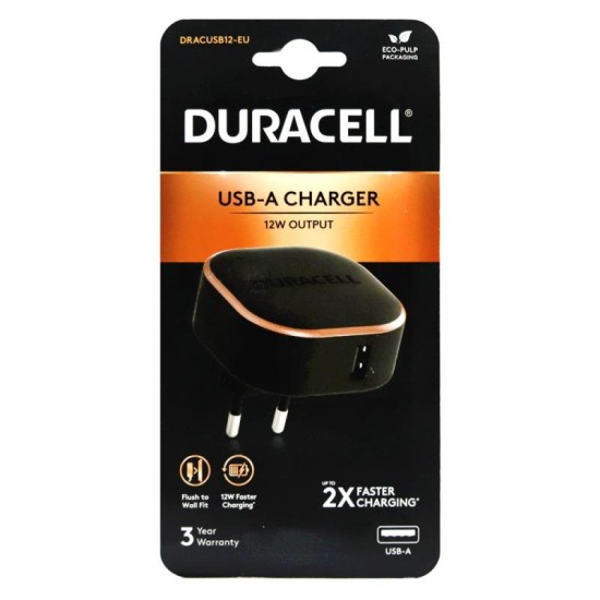 Φορτιστής Ταξιδίου Duracell 12W με Έξοδο USB 2.4A Μαύρο Φορτιστής Ταξιδίου Duracell 12W με Έξοδο USB 2.4A Μαύρο