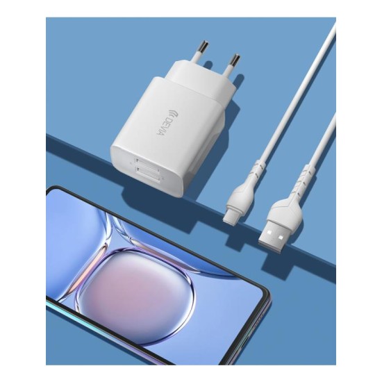 Φορτιστής Ταξιδίου Devia RLC-526 12W με Διπλή Έξοδο USB A & Καλώδιο USB C EC305 1m Smart Λευκό Φορτιστής Ταξιδίου Devia RLC-526 12W με Διπλή Έξοδο USB A & Καλώδιο USB C EC305 1m Smart Λευκό