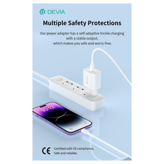 Φορτιστής Ταξιδίου Ταχείας Φόρτισης Devia RCE-3005CL 30W με Έξοδο USB C GaN PD & Καλώδιο USB C σε Lightning Smart 1m Λευκό Φορτιστής Ταξιδίου Ταχείας Φόρτισης Devia RCE-3005CL 30W με Έξοδο USB C GaN PD & Καλώδιο USB C σε Lightning Smart 1m Λευκό