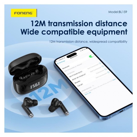 True Wireless Ακουστικά Bluetooth Foneng BL159 με Οθόνη Λευκό True Wireless Ακουστικά Bluetooth Foneng BL159 με Οθόνη Λευκό