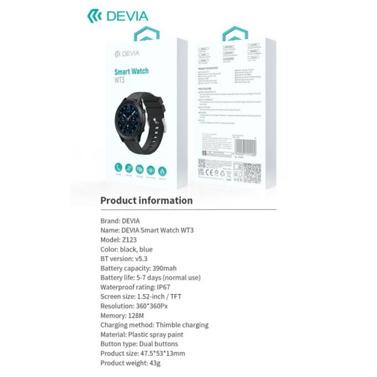Smartwatch Devia WT3 1.52" Μαύρο Smartwatch Devia WT3 1.52" Μαύρο