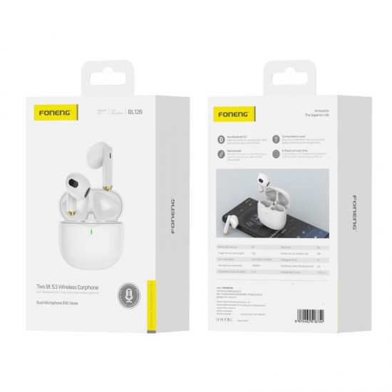 True Wireless Ακουστικά Bluetooth Foneng BL126 ENC Λευκό True Wireless Ακουστικά Bluetooth Foneng BL126 ENC Λευκό