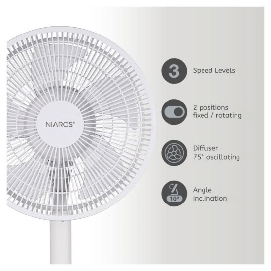 Επιδαπέδιος Ανεμιστήρας Niaros Puncha 35W Λευκό