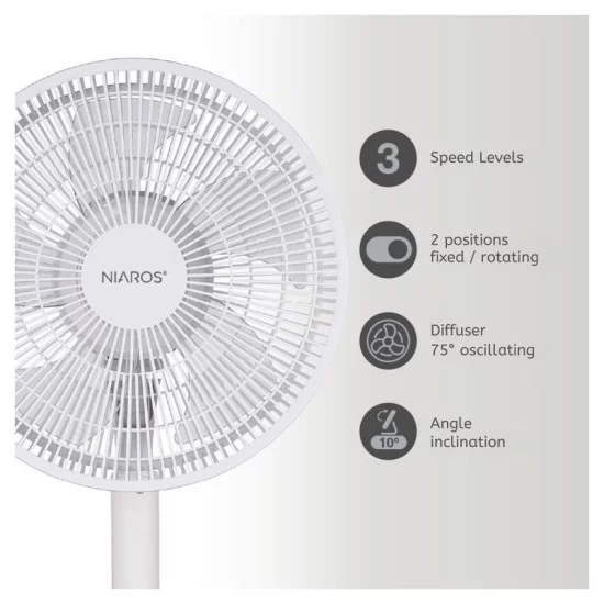 Επιδαπέδιος Ανεμιστήρας Niaros Puncha 35W Λευκό Επιδαπέδιος Ανεμιστήρας Niaros Puncha 35W Λευκό