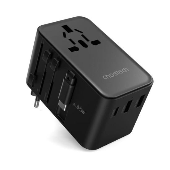 Διεθνής Φορτιστής Ταξιδίου Choetech PD5020 35W GaN με καλώδιο USB C Μαύρο Διεθνής Φορτιστής Ταξιδίου Choetech PD5020 35W GaN με καλώδιο USB C Μαύρο