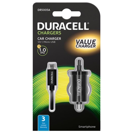 Φορτιστής Αυτοκινήτου Duracell Micro USB 1.0A Μαύρο Φορτιστής Αυτοκινήτου Duracell Micro USB 1.0A Μαύρο