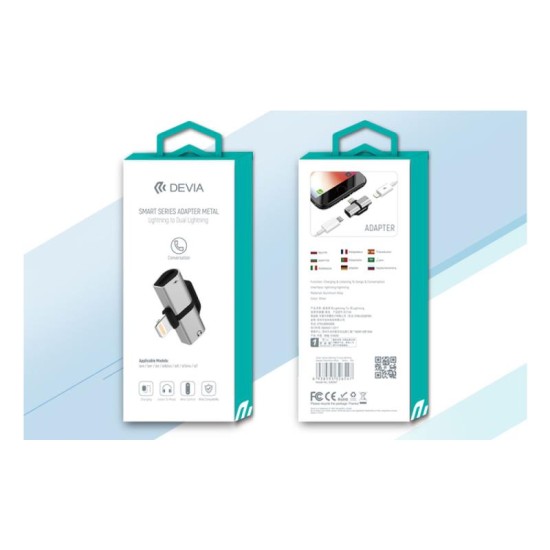 Αντάπτορας Devia EC134 Lightning Αρσενικό σε 2 x Lightning Θηλυκό για Φόρτιση & Hands Free Smart Ασημί Αντάπτορας Devia EC134 Lightning Αρσενικό σε 2 x Lightning Θηλυκό για Φόρτιση & Hands Free Smart Ασημί