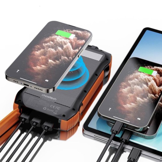 Ηλιακός Φορτιστής Ανάγκης Choetech B657 Επαγωγικής Φόρτισης 20000mAh Qi PD QC 20W Πορτοκαλί Ηλιακός Φορτιστής Ανάγκης Choetech B657 Επαγωγικής Φόρτισης 20000mAh Qi PD QC 20W Πορτοκαλί