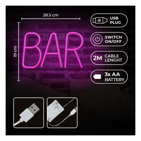Neon LED Forever Light FLNE24 BAR (USB/Μπαταρίας & On/Off) Ροζ Neon LED Forever Light FLNE24 BAR (USB/Μπαταρίας & On/Off) Ροζ