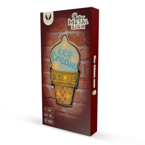 Μεταλλική Πινακίδα LED Forever Light RETRO Ice Cream Πολύχρωμο Μεταλλική Πινακίδα LED Forever Light RETRO Ice Cream Πολύχρωμο