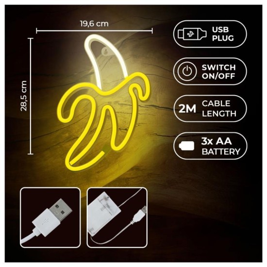 Neon LED Forever Light FLNE10 BANANA (USB/Μπαταρίας & On/Off) Κίτρινο Neon LED Forever Light FLNE10 BANANA (USB/Μπαταρίας & On/Off) Κίτρινο