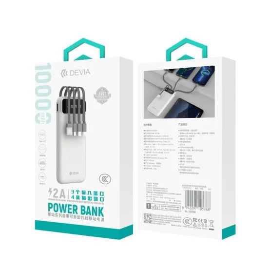 Φορτιστής Ανάγκης Devia EP189 10W 10000mAh με 4 Ενσωματωμένα Καλώδια Kintone Λευκό