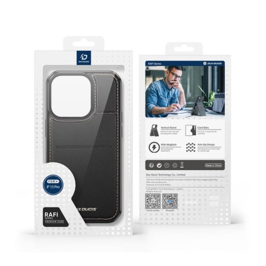 Θήκη Δερμάτινη Dux Ducis Rafi Mag 3 σε 1 MagSafe RFID Blocker Apple iPhone 15 Pro με Stand Μαύρο Θήκη Δερμάτινη Dux Ducis Rafi Mag 3 σε 1 MagSafe RFID Blocker Apple iPhone 15 Pro με Stand Μαύρο
