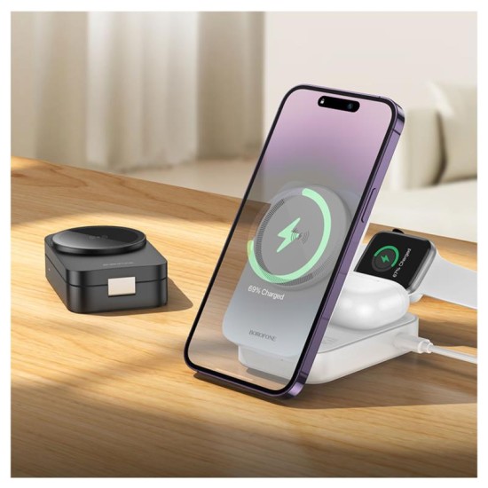 Ασύρματη Βάση Φόρτισης Μαγνητική 3 σε 1 Borofone BQ38 Sharp 15W Λευκό Ασύρματη Βάση Φόρτισης Μαγνητική 3 σε 1 Borofone BQ38 Sharp 15W Λευκό