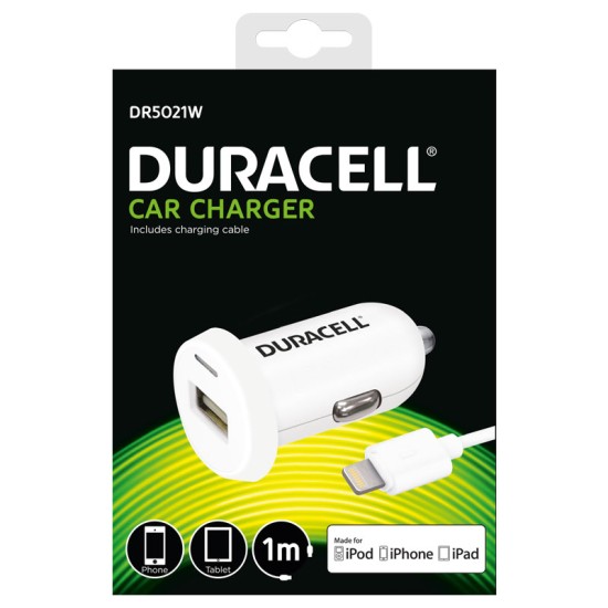 Φορτιστής Αυτοκινήτου Duracell με Έξοδο USB 2.4Α & Καλώδιο MFI Lightning 1m Λευκό Φορτιστής Αυτοκινήτου Duracell με Έξοδο USB 2.4Α & Καλώδιο MFI Lightning 1m Λευκό