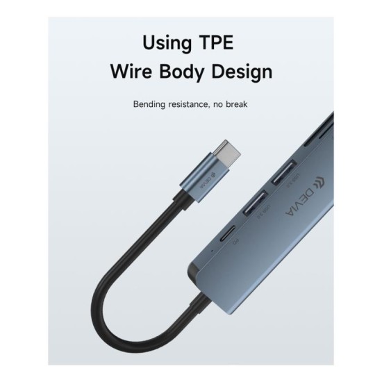 Hub USB C Devia EC135 5 σε 1 (Updated) με Card Reader Leopard PD Σκούρο Γκρι Hub USB C Devia EC135 5 σε 1 (Updated) με Card Reader Leopard PD Σκούρο Γκρι