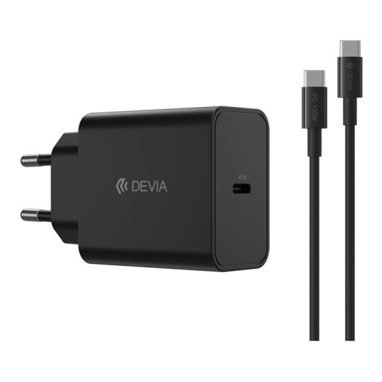 Φορτιστής Ταξιδίου Ταχείας Φόρτισης Devia GS-W45A0948 Rocket 45W με Έξοδο USB C PD & Καλώδιο USB C σε USB C Smart 1.5m Μαύρο Φορτιστής Ταξιδίου Ταχείας Φόρτισης Devia GS-W45A0948 Rocket 45W με Έξοδο USB C PD & Καλώδιο USB C σε USB C Smart 1.5m Μαύρο