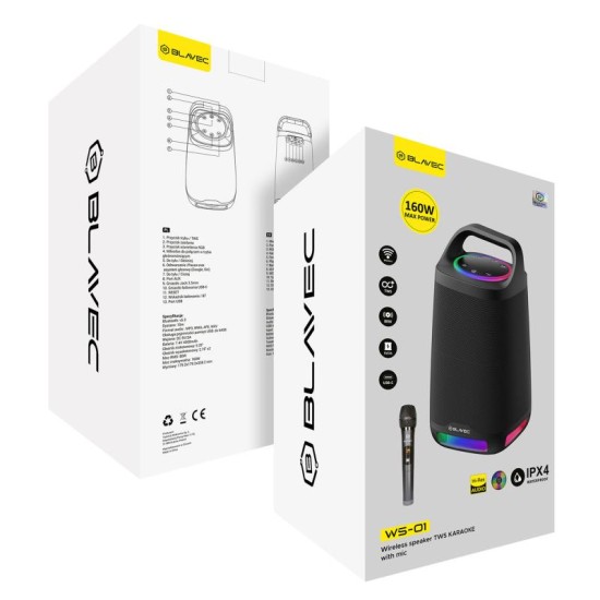 Φορητό Ηχείο Bluetooth Blavec WS-01 Karaoke TWS BT 5.3 USB AUX 4500mAh 160W Μαύρο Φορητό Ηχείο Bluetooth Blavec WS-01 Karaoke TWS BT 5.3 USB AUX 4500mAh 160W Μαύρο