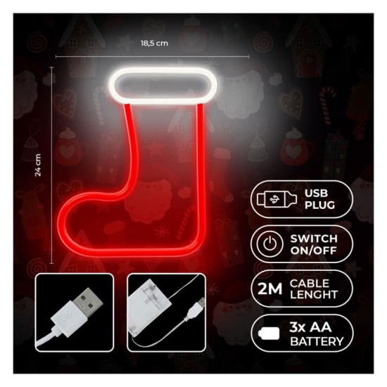 Neon LED Forever Light FLNE23 CHRISTMAS SOCK (USB/Μπαταρίας & On/Off) Λευκό-Κόκκινο Neon LED Forever Light FLNE23 CHRISTMAS SOCK (USB/Μπαταρίας & On/Off) Λευκό-Κόκκινο