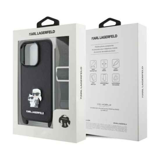 Θήκη Δερμάτινη Karl Lagerfeld Apple iPhone 16 Pro Saffiano Crossbody Metal Pin Karl & Choupette Μαύρο Θήκη Δερμάτινη Karl Lagerfeld Apple iPhone 16 Pro Saffiano Crossbody Metal Pin Karl & Choupette Μαύρο