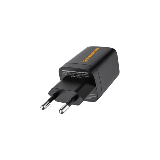 Φορτιστής Ταξιδίου Ταχείας Φόρτισης Hammer RapidCharge Duo με Διπλή Έξοδο USB A & USB C PD 30W Μαύρο Φορτιστής Ταξιδίου Ταχείας Φόρτισης Hammer RapidCharge Duo με Διπλή Έξοδο USB A & USB C PD 30W Μαύρο