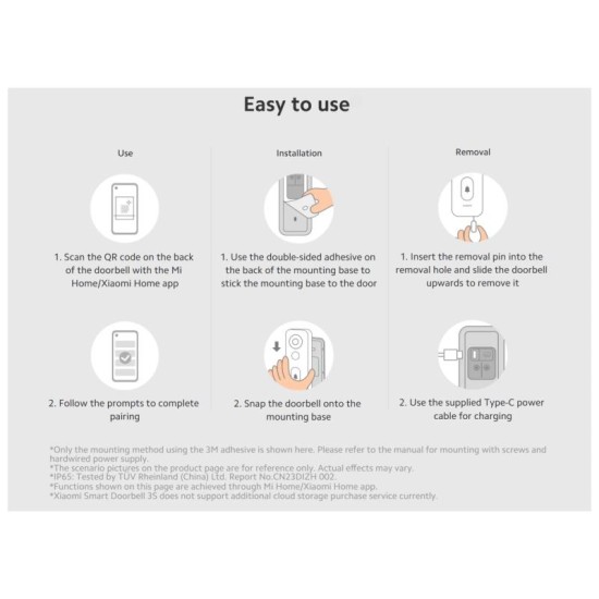 Ασύρματο Κουδούνι Πόρτας Xiaomi Smart Doorbell 3S με Κάμερα & Wi-Fi BHR7068GL Μαύρο
