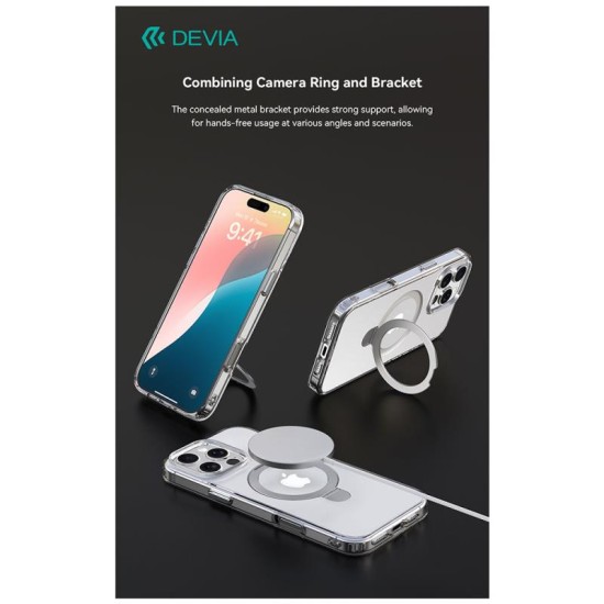 Θήκη TPU & PC Shock Proof Devia Magnetic Apple iPhone 16 Pro Clean με Stand Διάφανο