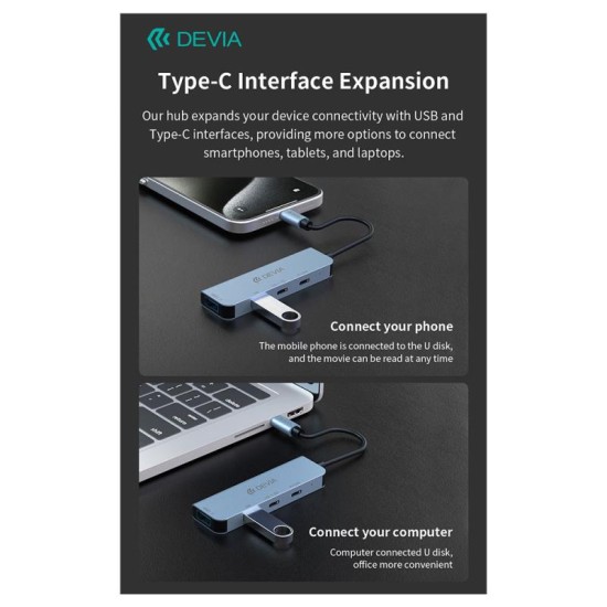Hub USB C Devia EC700 4 σε 1 PD 100W Leopard Γκρι Hub USB C Devia EC700 4 σε 1 PD 100W Leopard Γκρι