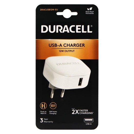 Φορτιστής Ταξιδίου Duracell 12W με Έξοδο USB 2.4A Λευκό Φορτιστής Ταξιδίου Duracell 12W με Έξοδο USB 2.4A Λευκό
