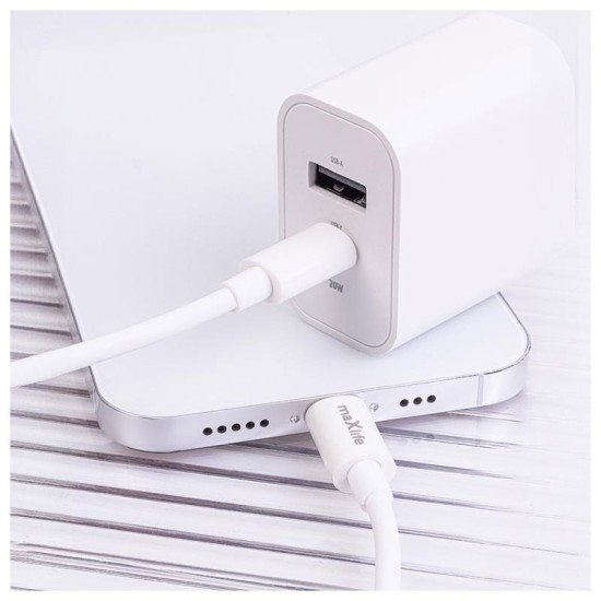 Φορτιστής Ταξιδίου Ταχείας Φόρτισης Maxlife MXTC-06-20AC με Διπλή Έξοδο USB A & USB C 20W & Καλώδιο USB C σε Lightning 1m Λευκό Φορτιστής Ταξιδίου Ταχείας Φόρτισης Maxlife MXTC-06-20AC με Διπλή Έξοδο USB A & USB C 20W & Καλώδιο USB C σε Lightning 1m Λευκό