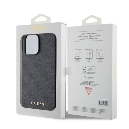 Θήκη PU Guess Apple iPhone 15 Pro Max Hardcase Metal Gold Logo 4G Γκρι Θήκη PU Guess Apple iPhone 15 Pro Max Hardcase Metal Gold Logo 4G Γκρι