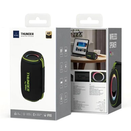 Φορητό Ηχείο Bluetooth WiWU Thunder H5 TWS BT 5.3 USB MicroSD IPX6 2400mAh 15W Μαύρο