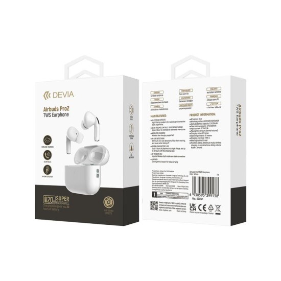 True Wireless Ακουστικά Bluetooth Devia Airbuds Pro2 EM058 Λευκό True Wireless Ακουστικά Bluetooth Devia Airbuds Pro2 EM058 Λευκό