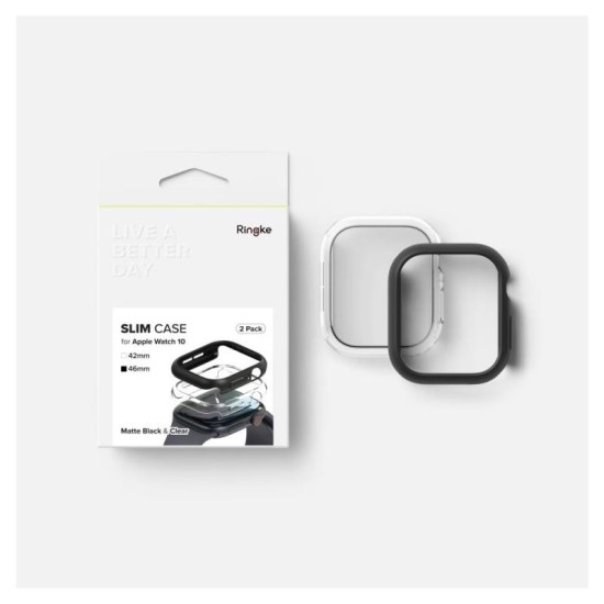 Θήκη PC Ringke Slim Apple Watch 10 46mm Διάφανο & Μαύρο (2 τεμ.) Θήκη PC Ringke Slim Apple Watch 10 46mm Διάφανο & Μαύρο (2 τεμ.)