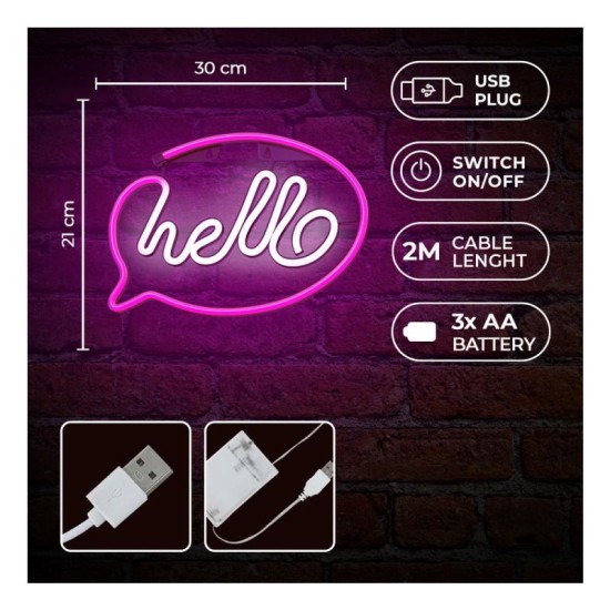 Neon LED Forever Light FLNE15 HELLO (USB/Μπαταρίας & On/Off) Ροζ - Λευκό Neon LED Forever Light FLNE15 HELLO (USB/Μπαταρίας & On/Off) Ροζ - Λευκό