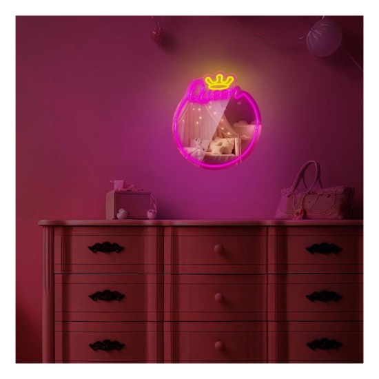 Neon LED Forever Light Καθρέπτης FMNE04 QUEEN Λευκό-Ροζ