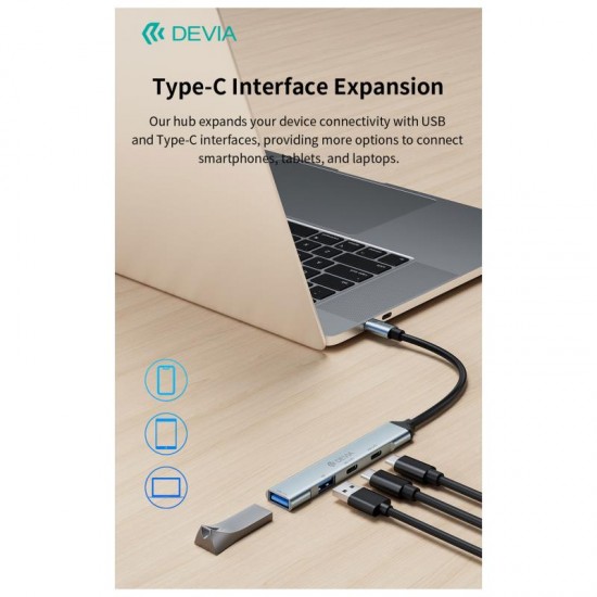 Hub USB C Devia EC707 4 σε 1 2xUSB A & 2xUSB C Lite1 Γκρι Hub USB C Devia EC707 4 σε 1 2xUSB A & 2xUSB C Lite1 Γκρι