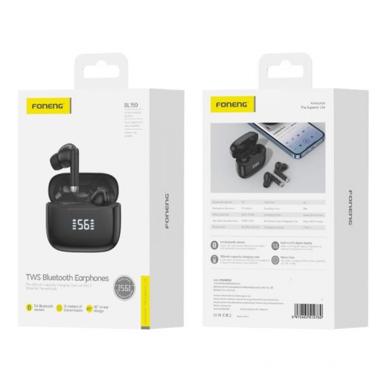 True Wireless Ακουστικά Bluetooth Foneng BL159 με Οθόνη Μαύρο True Wireless Ακουστικά Bluetooth Foneng BL159 με Οθόνη Μαύρο