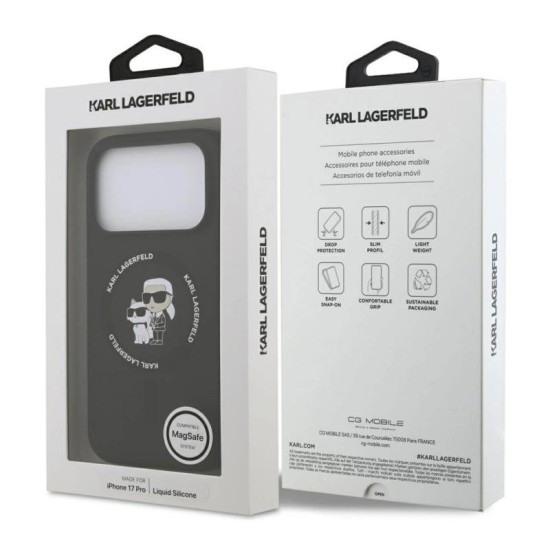 Θήκη Σιλικόνης Karl Lagerfeld Apple iPhone 17 Pro Magsafe Ring Karl & Choupette Μαύρο Θήκη Σιλικόνης Karl Lagerfeld Apple iPhone 17 Pro Magsafe Ring Karl & Choupette Μαύρο