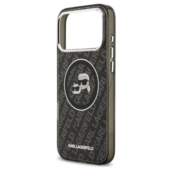 Θήκη Σιλικόνης Karl Lagerfeld Apple iPhone 17 Pro Max Magsafe Glitter Karl & Choupette Heads Μαύρο