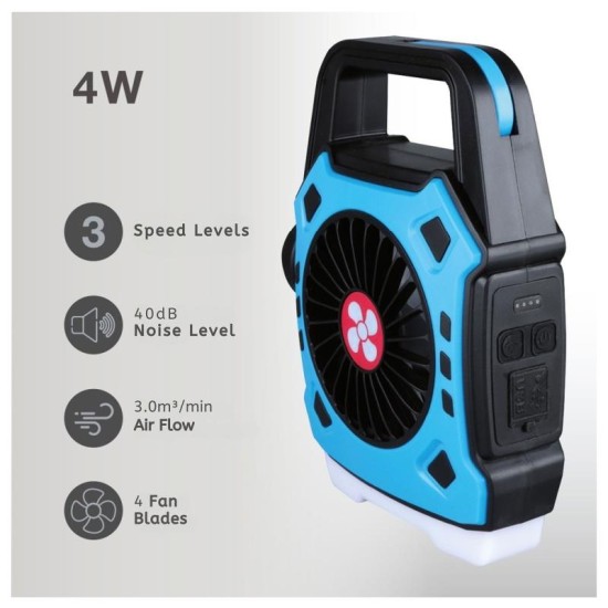 Ανεμιστήρας Κάμπινγκ Niaros Stawell USB 4W με Φακό LED 180lm Μπλε Ανεμιστήρας Κάμπινγκ Niaros Stawell USB 4W με Φακό LED 180lm Μπλε