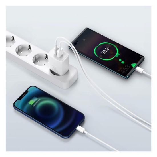 Φορτιστής Ταξιδίου Ταχείας Φόρτισης Baseus Compact με Διπλή Έξοδο USB A & USB C PD + QC 20W 3A Λευκό Φορτιστής Ταξιδίου Ταχείας Φόρτισης Baseus Compact με Διπλή Έξοδο USB A & USB C PD + QC 20W 3A Λευκό