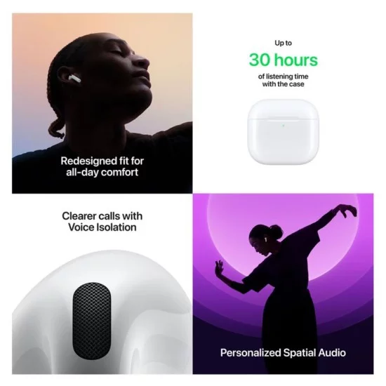 Ακουστικό Bluetooth Apple MXP63 AirPods 4 Λευκό Ακουστικό Bluetooth Apple MXP63 AirPods 4 Λευκό