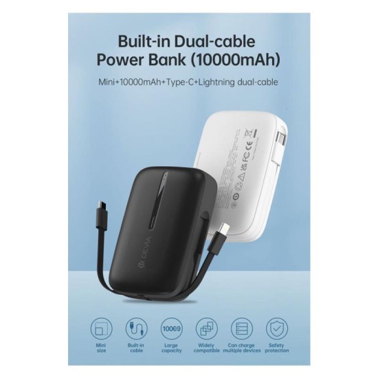 Φορτιστής Ανάγκης Devia EP158 10W 10000mAh με 2 Ενσωματωμένα Καλώδια Kintone Λευκό