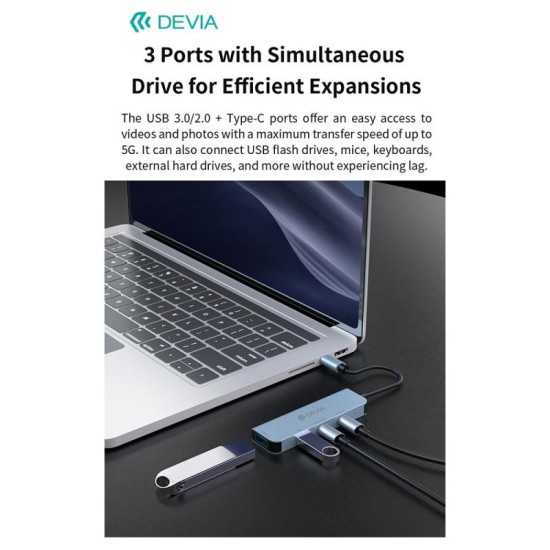 Hub USB C Devia EC700 4 σε 1 PD 100W Leopard Γκρι Hub USB C Devia EC700 4 σε 1 PD 100W Leopard Γκρι