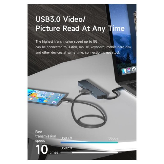 Hub USB C Devia EC135 5 σε 1 (Updated) με Card Reader Leopard PD Σκούρο Γκρι Hub USB C Devia EC135 5 σε 1 (Updated) με Card Reader Leopard PD Σκούρο Γκρι