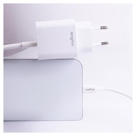 Φορτιστής Ταξιδίου Ταχείας Φόρτισης Maxlife MXTC-06-20AC με Διπλή Έξοδο USB A & USB C 20W & Καλώδιο USB C σε Lightning 1m Λευκό Φορτιστής Ταξιδίου Ταχείας Φόρτισης Maxlife MXTC-06-20AC με Διπλή Έξοδο USB A & USB C 20W & Καλώδιο USB C σε Lightning 1m Λευκό